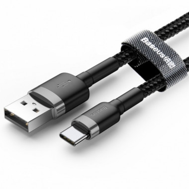 Кабель Baseus Cafule USB 2.0 to Type-C 3A 1M Черный/Серый (CATKLF-BG1) (3591)