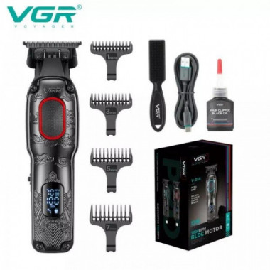 Триммер аккумуляторный VGR V-254, 4 насадки, 7000 RPM, 2000 mAh, LED дисплей Красный (15102)