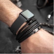 Браслет мужской кожаный METAL COLOR: A3 черный плетеный 19-21 см (2396415402)