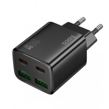 Мережевий зарядний пристрій HOCO N56 Fundador four-port PD30W(2C2A) charger(EU) Black (6942007632492) (402)