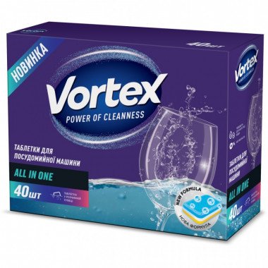 Таблетки для посудомоечных машин Vortex All in 1 40 шт. (4823071618594) (7312)