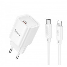 Мережевий зарядний пристрій з кабелем HOCO C148A Charm single port PD30W charger set (C to iP) (EU) White (6942007630313) (412)