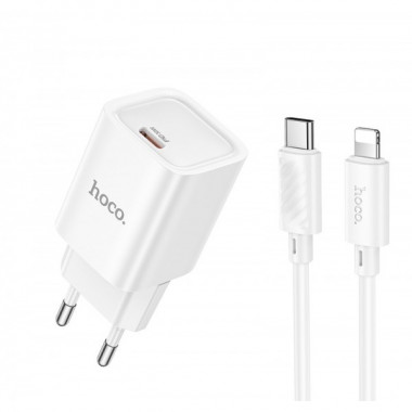 Мережевий зарядний пристрій з кабелем HOCO C148A Charm single port PD30W charger set (C to iP) (EU) White (6942007630313) (412)