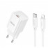 Мережевий зарядний пристрій з кабелем HOCO C148A Charm single port PD30W charger set (C to iP) (EU) White (6942007630313) (412)