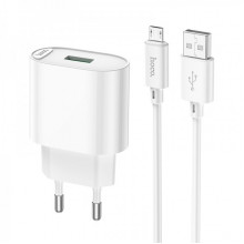 Мережевий зарядний пристрій з кабелем HOCO C109A Fighter single port QC3.0 charger set(Micro) White (6931474784827) (14612)