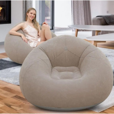 Надувное кресло-пуф Inflatable Sofa / Надувное кресло-мешок 110×110×85 см с насосом Бежевый (22032)