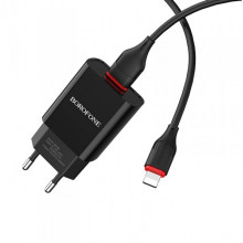 Мережевий зарядний пристрій з кабелем BOROFONE BA20A Sharp single port charger set(Lightning) 10.5W Black (6931474702128) (432)