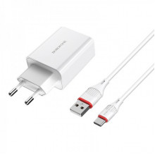 Мережевий зарядний пристрій з кабелем BOROFONE BA21A Long journey single port QC3.0 charger set(Type-C) 18W White (6931474702487) (14832)