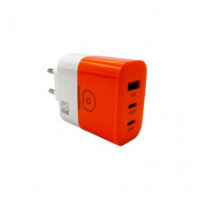 Мережевий зарядний пристрій WUW-C215 65W Charger 2 USB C + USB A white orange (C215) (14932) Мережевий зарядний пристрій WUW-C215 65W Charger 2 USB C + USB A white orange (C215) (14932)