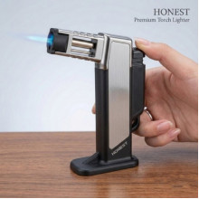 Газовая горелка Honest BCZ 484-1 с пьезоподжигом до 1300°C, для пайки и разжига Черная с Серым (22052)