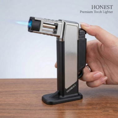 Газовая горелка Honest BCZ 484-1 с пьезоподжигом до 1300°C, для пайки и разжига Черная с Серым (22052)