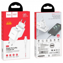 Сетевое зарядное устройство Hoco N2 Vigour с 1USB/2.1A с гибким кабелем Type-C Белый (9252)
