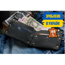 Кожаный мужской кошелек ручная работа Гранж черный с заклепками (256131250)