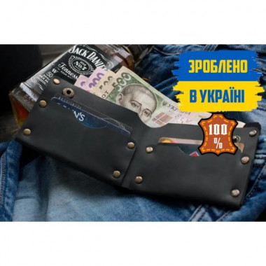 Кожаный мужской кошелек ручная работа Гранж черный с заклепками (256131250)