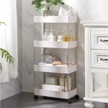 Передвижная напольная полка 39х12.5х80 см на колесиках Bathroom Rack Белая 4 яруса XYX-2020A (20952)