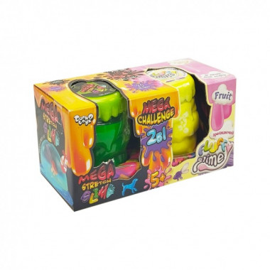 Вязкая масса 2 в 1 "Mega Stretch Slime" и "Fluffy Slime" FLS-03-01U Желтый-зеленый