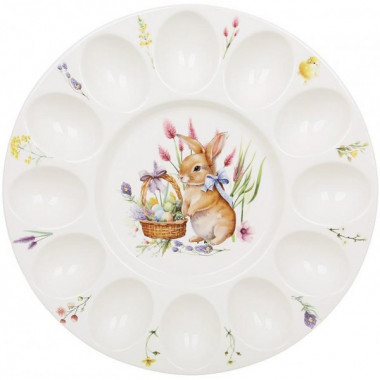Блюдо порцелянове "Easter Melody" (Кролик) Ø27см для 12ти яєць і паски (великоднє блюдо) (19362)