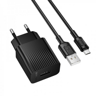 Мережевий зарядний пристрій з кабелем BOROFONE BAS71A Source single-port charger set(Micro) Black (6941991122590) (17462)