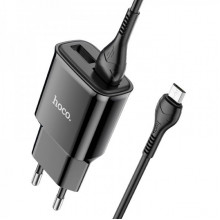 Мережевий зарядний пристрій з кабелем HOCO C88A Star round dual port charger set(Micro) 12W Black (6931474749529) (462)