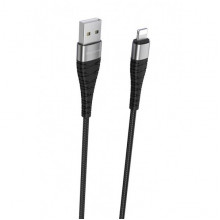 Кабель BOROFONE BX32 USB to iP 2.4A, 1m, nylon, aluminum+TPE connectors, Black (6931474710413) (18862)
