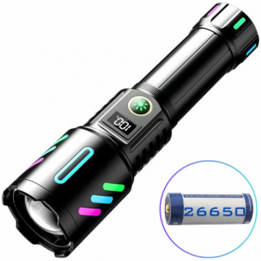 Аккумуляторный фонарь с флуоресцентной окраской 1143-TG, PM10-TG, 1x26650, Power Bank, ЗУ Type-C (19072)