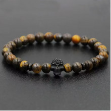 Браслет мужской из камня тирговый глаз BLACK STYLE HEAD коричневый с черепом (2310975547)