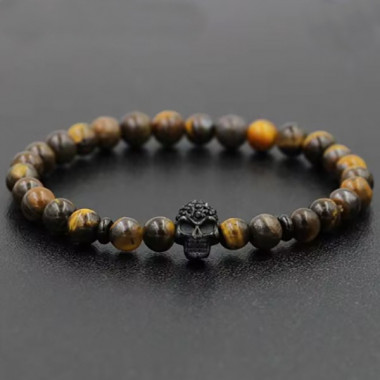 Браслет мужской из камня тирговый глаз BLACK STYLE HEAD коричневый с черепом (2310975547)