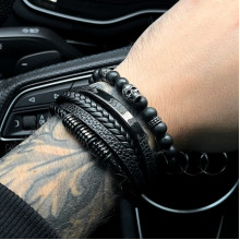 Браслет мужской кожаный METAL COLOR: BORN черный 17-19 см (длина 21 см) (2598120515)
