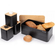 Хлібниця Kamille Black&Wood 36х22х20см з дерев'яною кришкою + 3 ємності для зберігання, чорна (3182)