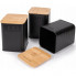 Хлібниця Kamille Black&Wood 36х22х20см з дерев'яною кришкою + 3 ємності для зберігання, чорна (3182)