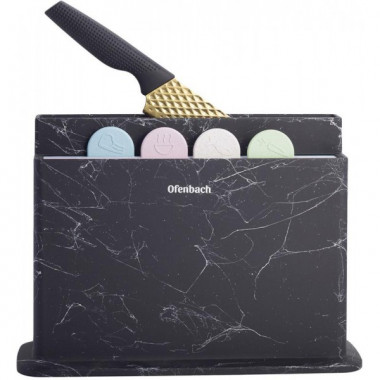 Набір 4 обробні дошки Ofenbach Black Marble 28х18х0.5см на горизонтальній підставці для ножів (2382)