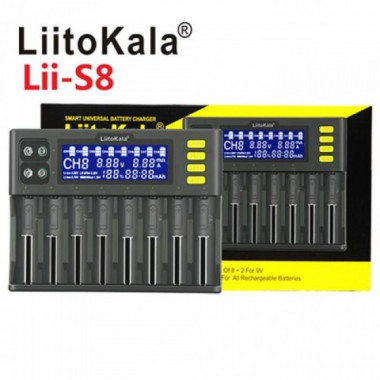 Зарядное устройство для Liitokala Lii-S8, 8 каналов, Ni-Mh/Li-ion/LiFePo4, 220V/12V, LED+LCD (21582)