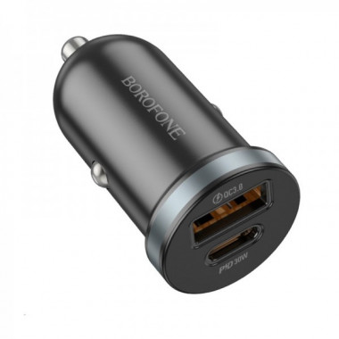 Автомобільний зарядний пристрій BOROFONE BZ22 Scenery dual port PD30W+QC3.0 car charger Black (6941991105180) (17492)