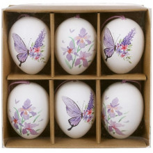 Декоративний набір "Великодні Яйця", 6 яєць-підвісок 4х6см, білий з фіолетовим (19492)