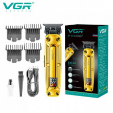 Аккумуляторная машинка для стрижки VGR V-904 GOLD, 4 насадки, 2000 mAh, LED display дисплей (19592)