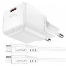 Мережевий зарядний пристрій з кабелем ACEFAST A77 mini PD30W GaN single USB-C charger set (C3-03) White (6974316282853) (403)