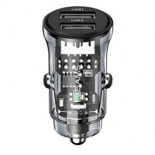 Автомобільний зарядний пристрій Usams US-CC162 C31 15W Transparent Dual USB A+A Mini Car Charger (CC162CC01) (8403)