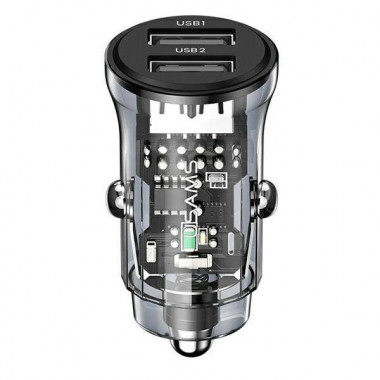 Автомобільний зарядний пристрій Usams US-CC162 C31 15W Transparent Dual USB A+A Mini Car Charger (CC162CC01) (8403)