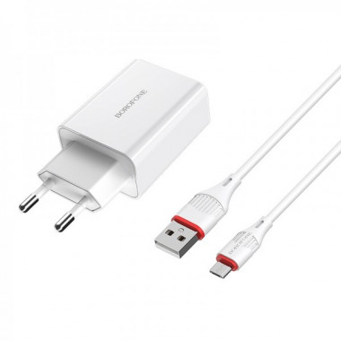 Мережевий зарядний пристрій з кабелем BOROFONE BA21A Long journey single port QC3.0 charger set(Micro) 18W White (6931474702470) (20503)