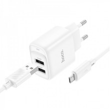 Мережевий зарядний пристрій з кабелем HOCO C141A Smart dual-port charger set(Micro) White (6942007627894) (503)