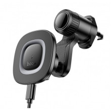 Автотримач для телефона з БЗП HOCO HW30 Crown magnetic wireless charging car holder (air outlet) Black Metal Gray (6942007646925) (19703)