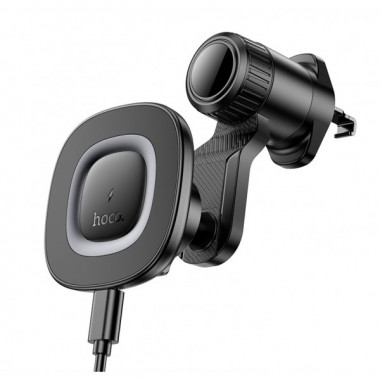 Автотримач для телефона з БЗП HOCO HW30 Crown magnetic wireless charging car holder (air outlet) Black Metal Gray (6942007646925) (19703)