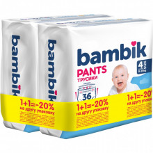Подгузники Bambik Трусики 9-15 кг Размер 4 2 х 36 шт (4823071664010) (7703)