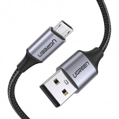 Кабель UGREEN US290 USB 2.0 A to Micro USB Cable Nickel Plating Aluminum Braid 2m (Black) (UGR-60148) (UGR-60148) (14803)