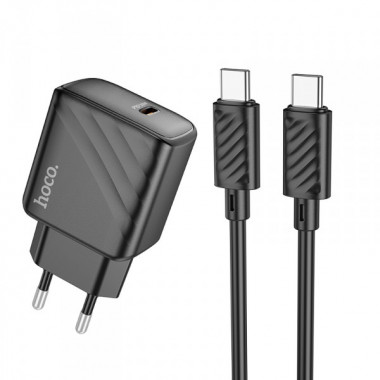 Мережевий зарядний пристрій з кабелем HOCO CS22A Value single port PD30W charger set(Type-C to Type-C) Black (6942007609937) (413)