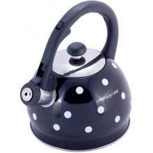 Чайник Kamille Polka Dot Kettle 2л з нержавіючої сталі зі свистком, в горошок, чорний (1513)