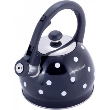 Чайник Kamille Polka Dot Kettle 2л з нержавіючої сталі зі свистком, в горошок, чорний (1513)