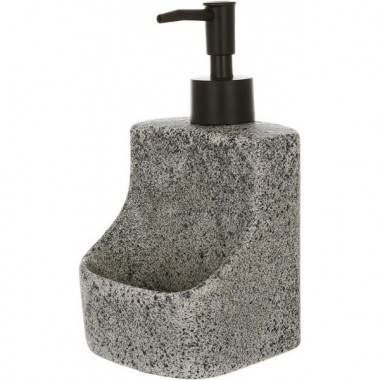 Дозатор для миючого засобу "Gray Stone" 400мл, 9.8х9.5х18см із підставкою для губки, сірий камінь (6713)