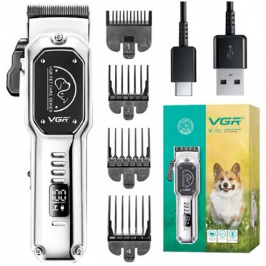 Аккумуляторная машинка для стрижки животных триммер VGR V-201 + 4 насадки, USB-зарядка (17913)