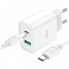Мережевий зарядний пристрій з кабелем HOCO C80A Plus Rapido PD20W+QC3.0 charger set(Type-C to Type-C) White (6931474779908) (19823)